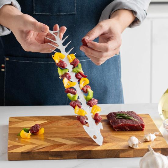 Barbecue Skewer Stainless Steel Roasting Fork Fish Bone Shape Outdoor Barbecue Skewer Non-stick Grill Fork