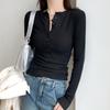 Vintage slim-fitting and thin bottoming shirt women's spring single-breasted button-up front shoulder long-sleeved T-shirt with top inside