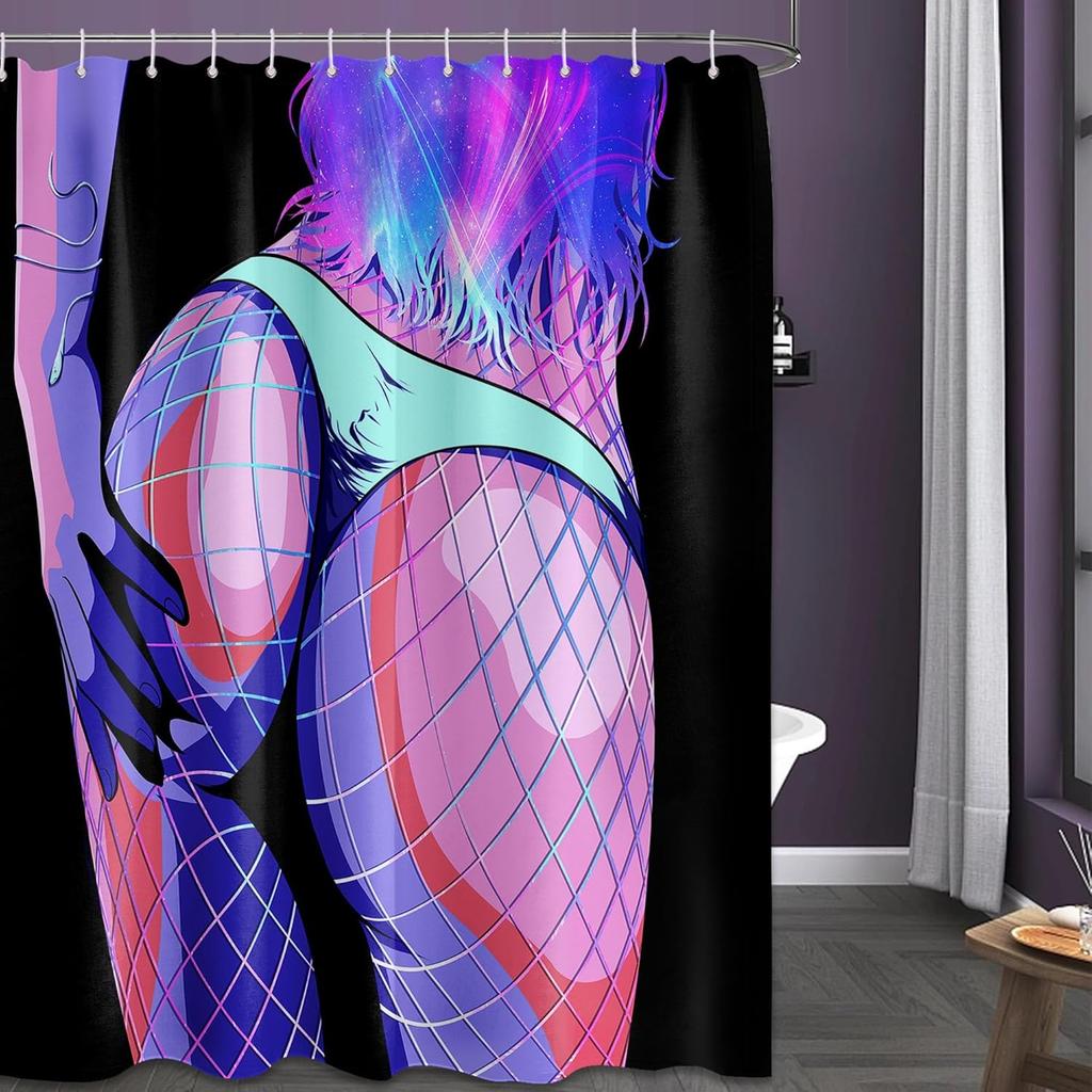 Sexy Shower Curtains for Adults, Anime Hot Girls Butt Pattern, Trippy Nude Women Ass Bathroom Curtain Set, Decorative Waterproof