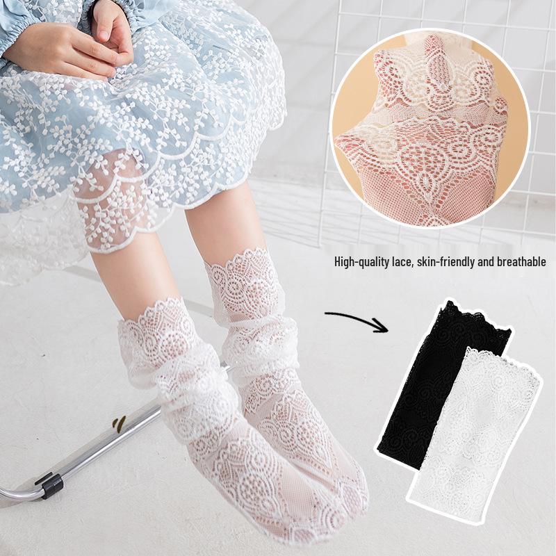 2024 Spring/Summer Korean Lace Ruffled Anti-Mosquito Mid-Calf Socks for Girls