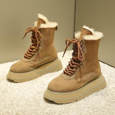 Winter New Thick Sole Cotton Boots Women's Round Head Suede Front Lace-up Non-slip Wear-resistant Comfortable Short Boots