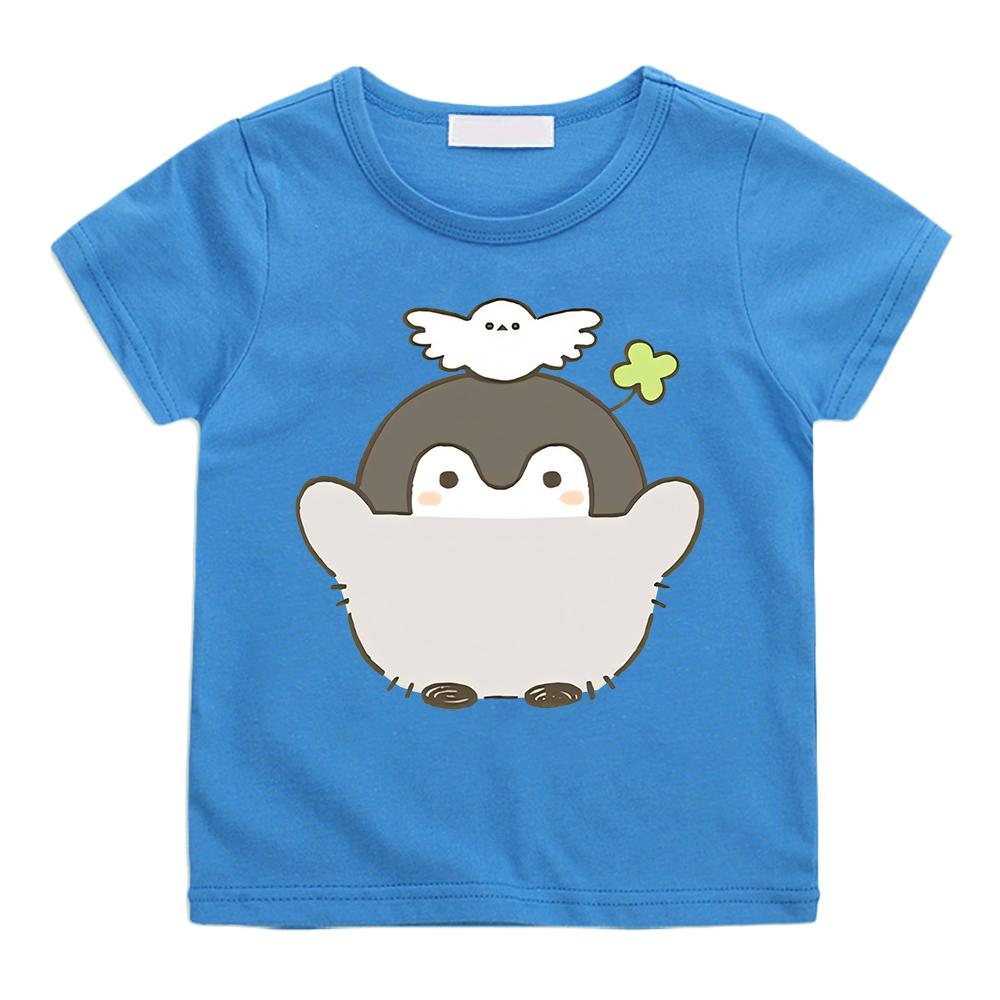 Cute Cartoon Print T-shirt Positive Energy Penguins Cotton Anime Print Tees Top Kawaii Children Tee-shirt Kids Clothes