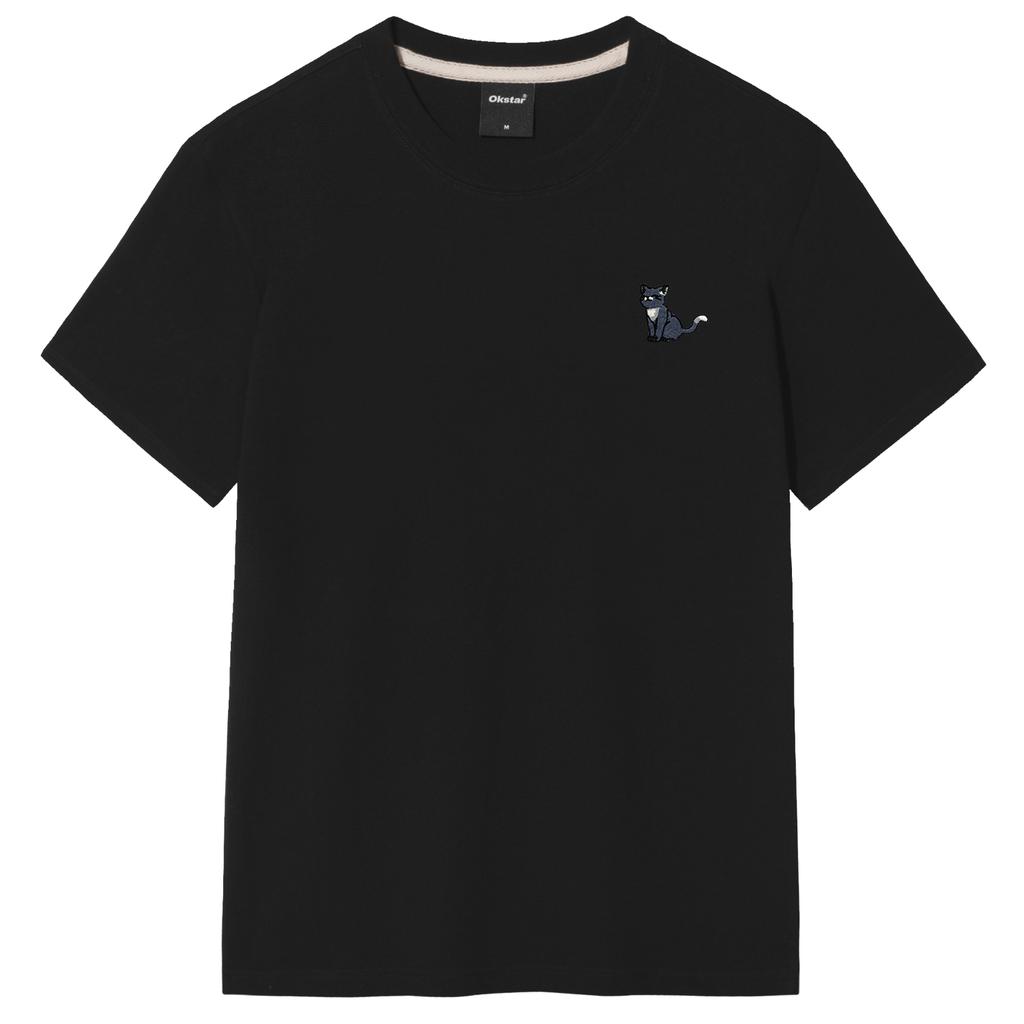 OKSTAR Happy Cat Embroidered Short Sleeve T-Shirt (Type C)