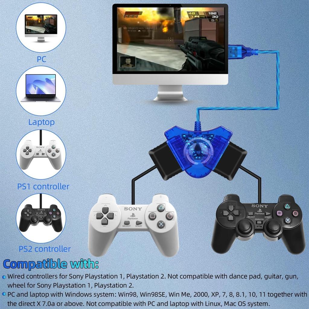 Dual USB Adapter Konverter Kabel für Sony PlayStation 1/2 PS One PSX Kabelgebundener Controller Gamepad Joystick zu PC Laptop