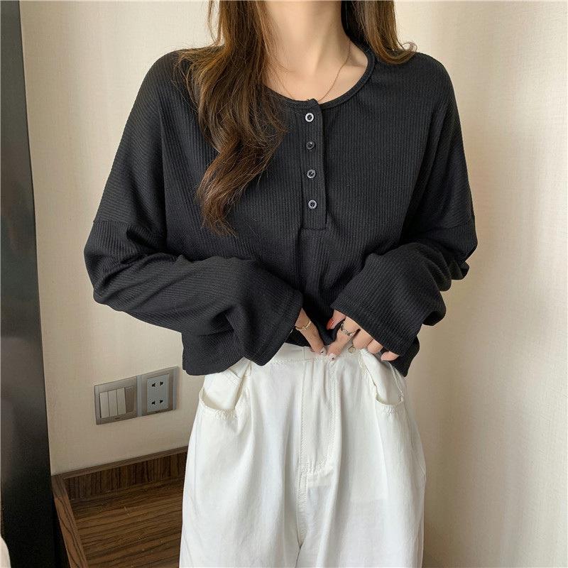 

V-Neck Loose-Fit Women s Blouse for Spring/Autumn M чёрный