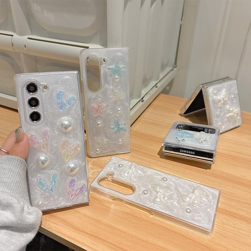 For Samsung Zflip6 Phone Case Bow Pearl Flip Folding Screen Ins Style Women's New Fold5 Rhinestone