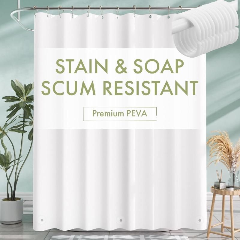 1Pc White Lightweight Shower Curtain Liner With Magnets & Metal Grommets, Plastic Bath Curtain Bathroom Decor & Accessories