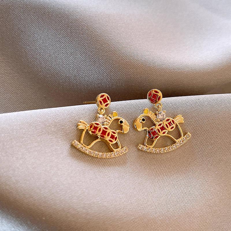 18K zircon pony stud earrings natal year temperament versatile earrings