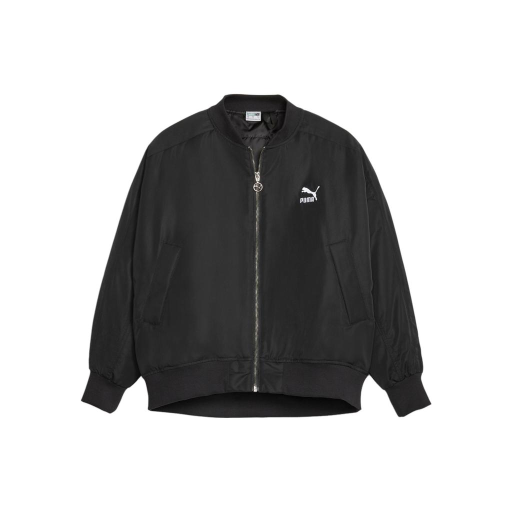 Puma T7 Bomber Jacket Solid Color Casual Logo Print Long Sleeve Jacket Women jackets Black 621689-01