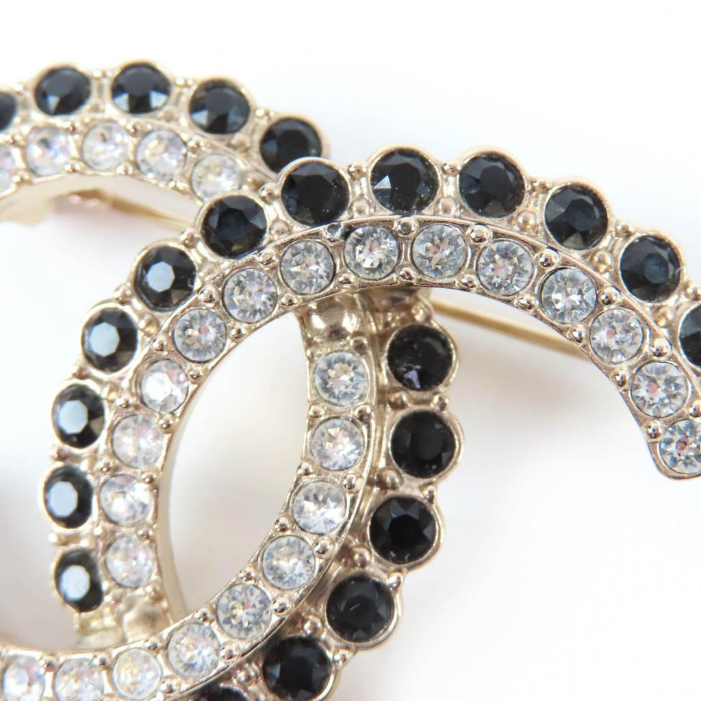 Excellent CHANEL Brooch COCO Mark Black Stone Clear Stone Large Size Gold A22B Used