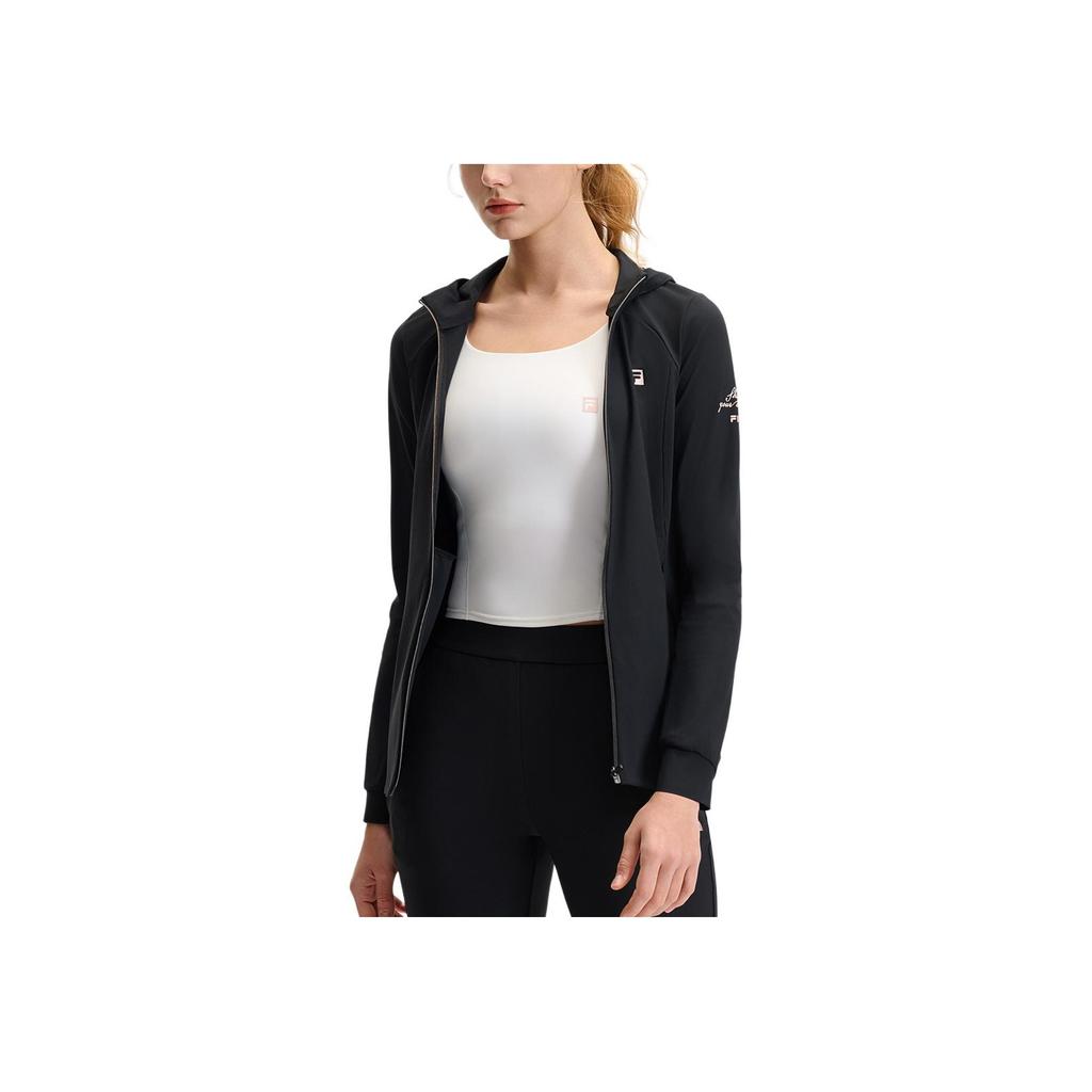 Fila Fitness Logo Strickjacke mit Kapuze und langen Ärmeln Damenjacken Tiefschwarz A11W521503F-BK