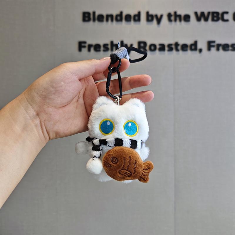 Squeaky Cartoon Plush Black White Cat Doll Toy Keychain Bag Pendant Charms Car Keyring Accessories For Couples Kawaii Gift