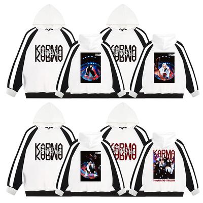 Stray Kids Karma Hoodie Raglan Sleeve Pullover Sweatshirt, Kpop Merch Unisex Casual Long Sleeve Streetwear Top for Fans(Winter Fleece Version)