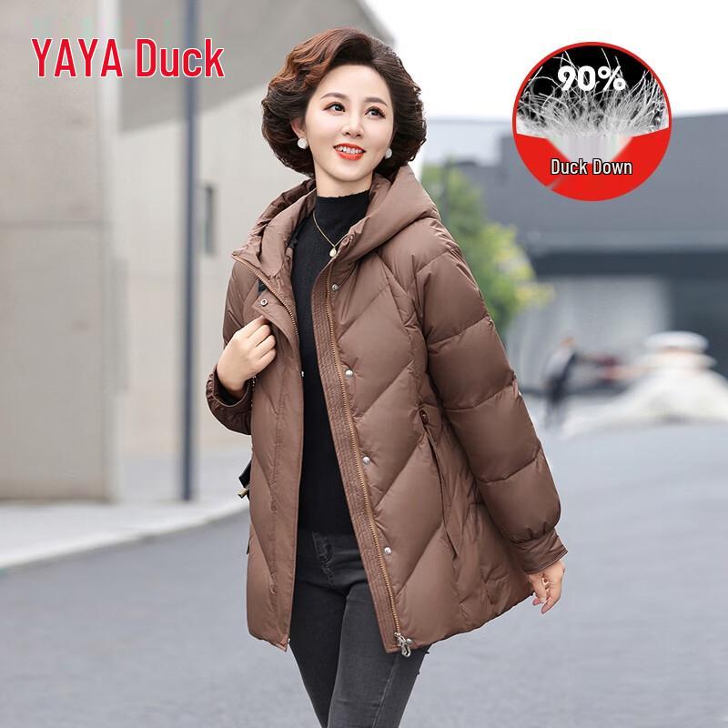 YAYA Women's 2025 Winter Mid-Length Hooded Down Jacket