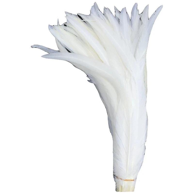 Top Quality 50 Pcs Pure White Rooster Tail Feather 30-35Cm 12-14Inch Natural Feathers Wedding Decoration Clothing Accessories