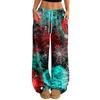 Women's Casual Halloween Printed Wide Leg Pants with Elastic Waist and Drawstring