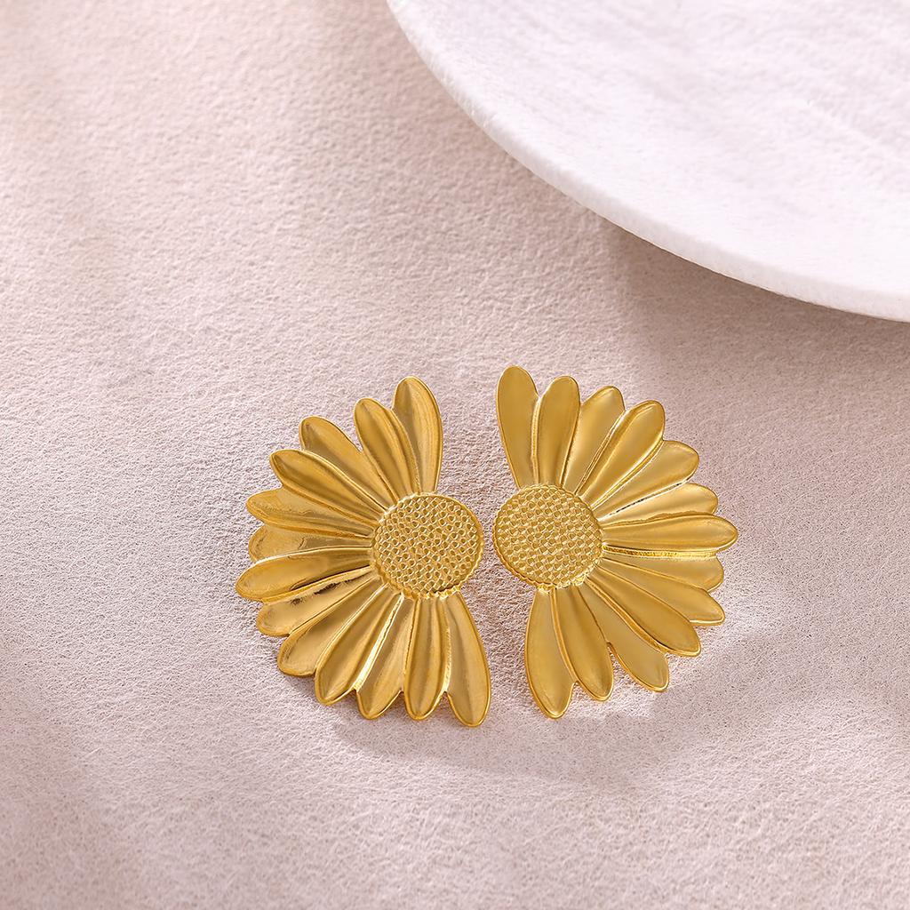 Women Exaggerated Gold Color Daisy Flower Hanging Earrings Stainless Steel Geometry Irregular Ear Piercing Jewelry Christmas