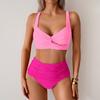Sexy Černé Dvoudílné Plavky Dámské Jednobarevné Push-Up Polstrovaný Bikini Set Plážové Oblečení Letní Plavky Vysoký Střih Plavky Biquinis