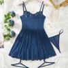 A Full Set Of Blue Plus Size Transparent Lingerie Suits Lace Bra Garter Belt Thong Sets Hot Women's Erotic Underwear Night Dress