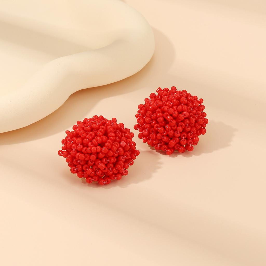 Summer Ethnic Style Bohemian Rice Bead Temperament Stud Earrings, Simple Niche Retro Handmade Earrings