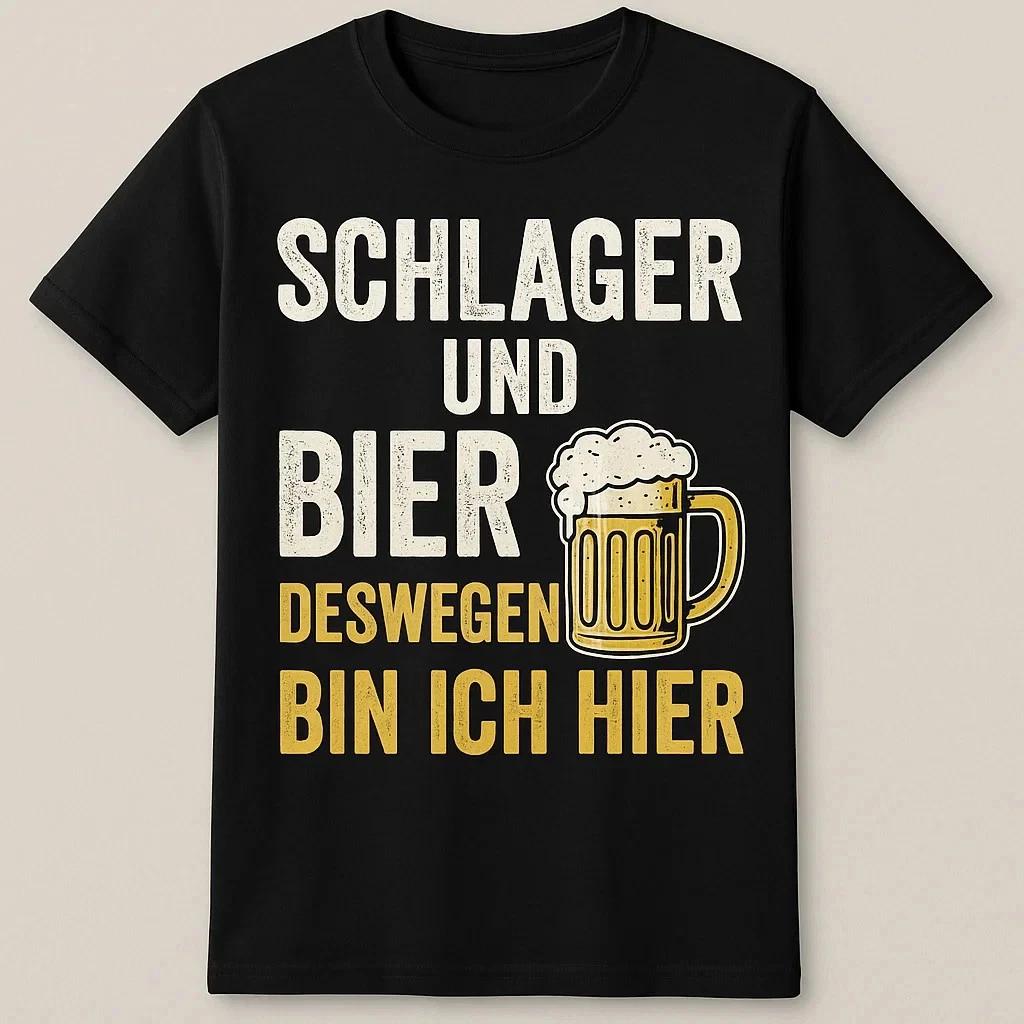 SCHLAGER UND BIER DESWEGEN BIN ICH HIER T-Shirt Fun Spaß Sprüche Lustig XS