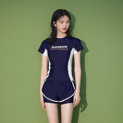 Women's Fat-Covering Slimming Short Sleeve Two-Piece Swimsuit for Swimming Pool