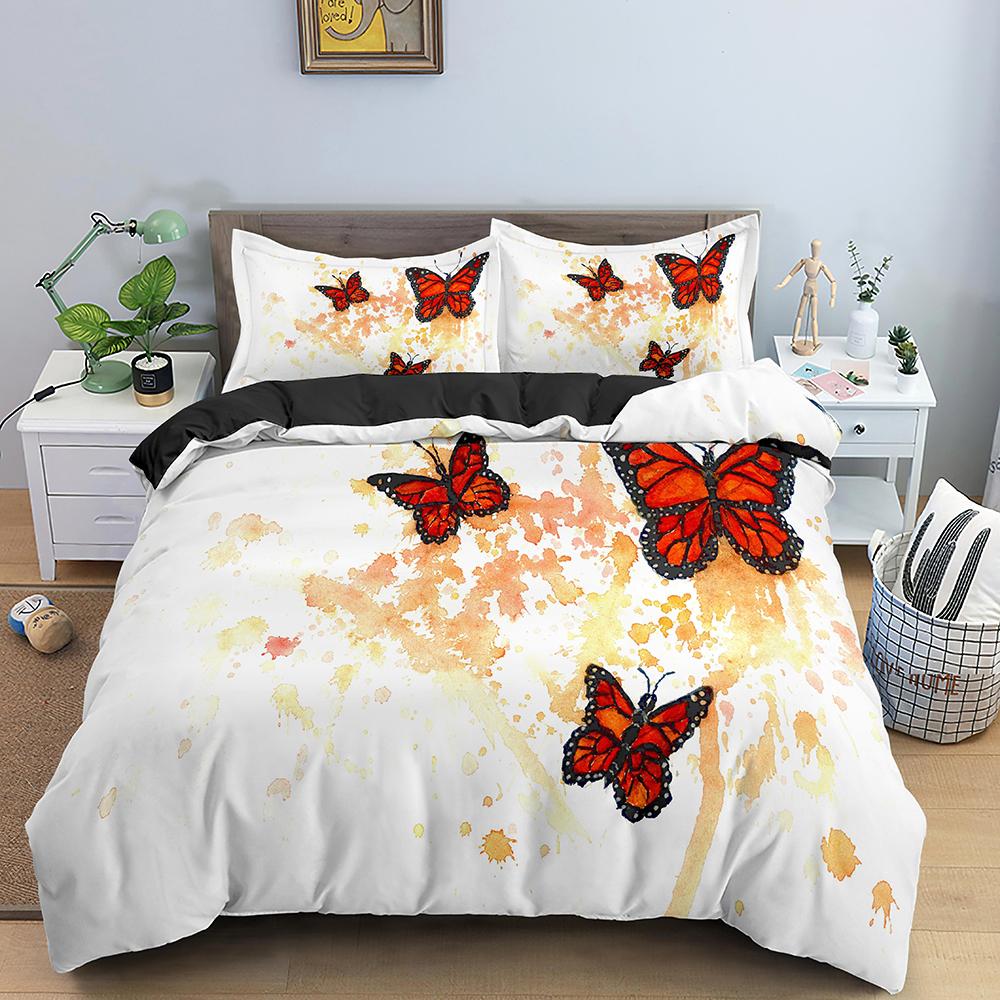 Butterfly Duvet Cover King Queen Size Animal Floral Bedding Set For Teens Adults Beautiful Flower 2/3pcs Polyester Quilt Cover