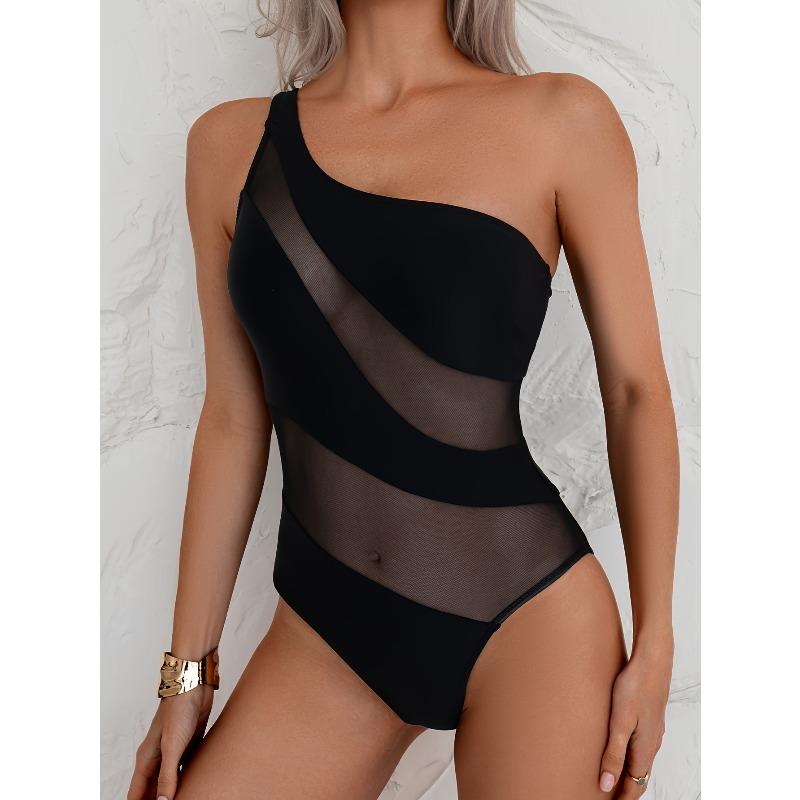 New swimsuit women s style one-piece swimsuit sexy shoulder solid color splicing swimsuit fashionable women S