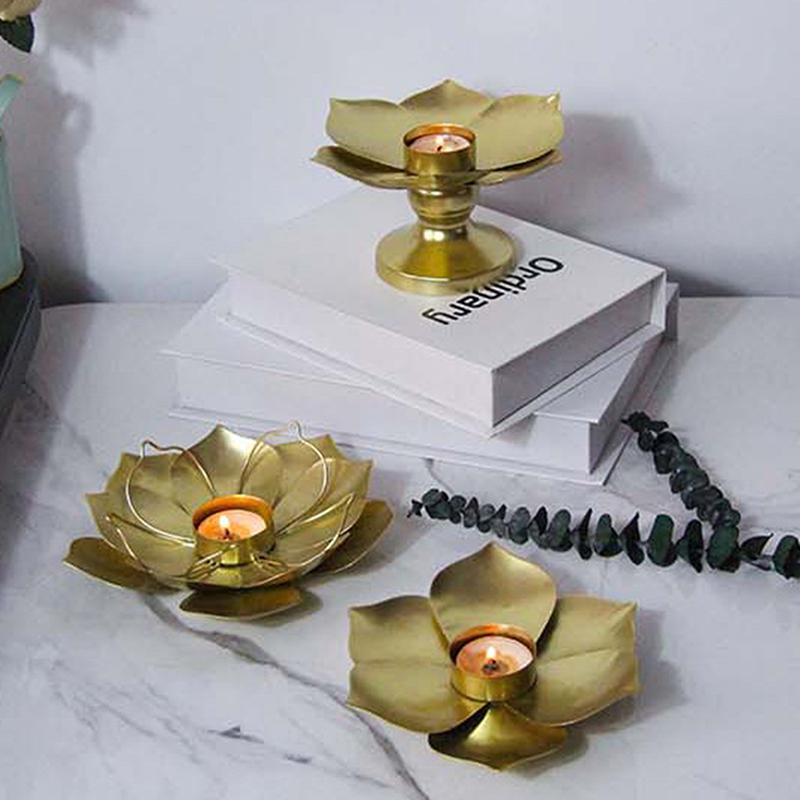 Klassischer Rostfreier Lotusblumen Teelichthalter Exquisiter Stabiler Goldener Kerzenständer Einzigartiger Schreibtisch-Kerzenhalter Festliche Dekoration