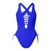 Women's One Piece Swimsuit Lace Up Front Halter Neck Tie Side Cut Out Design Swimwear Beachwear Bathing Suit