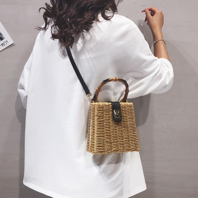 Square Wicker Bag For Women Handmade Beach Straw Bag Shoulder Bag Weaving Tote Crossbody