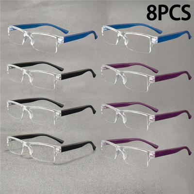 8PCS Y2K-Reading Glasses Frameless Rectangular Armless Design Strengths 0 To +4.0