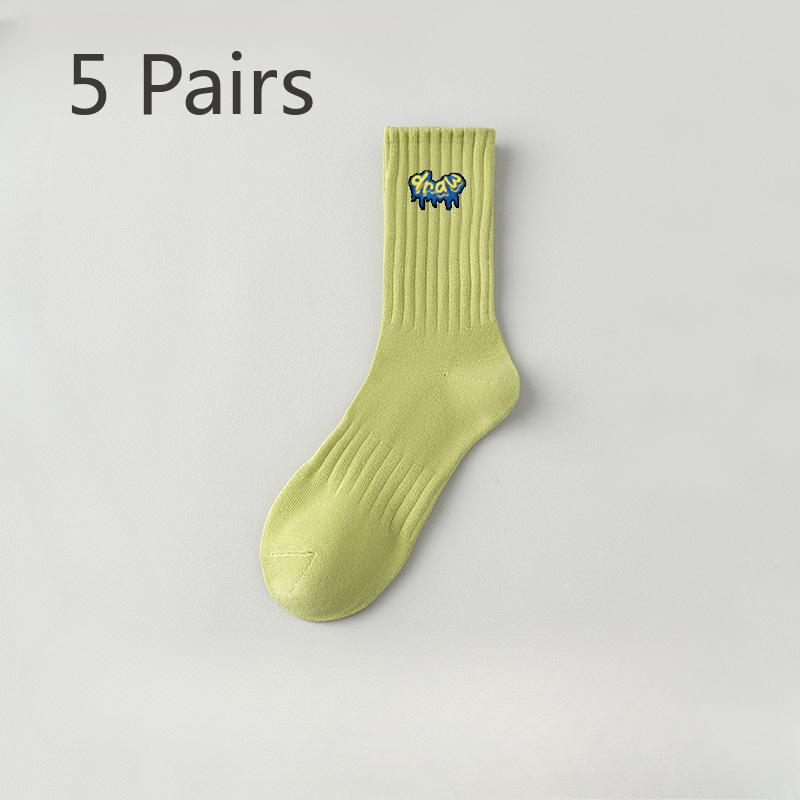 5 Pairs of Men's Summer Pure Cotton Sports Breathable Deodorant Pure Color Tube Socks