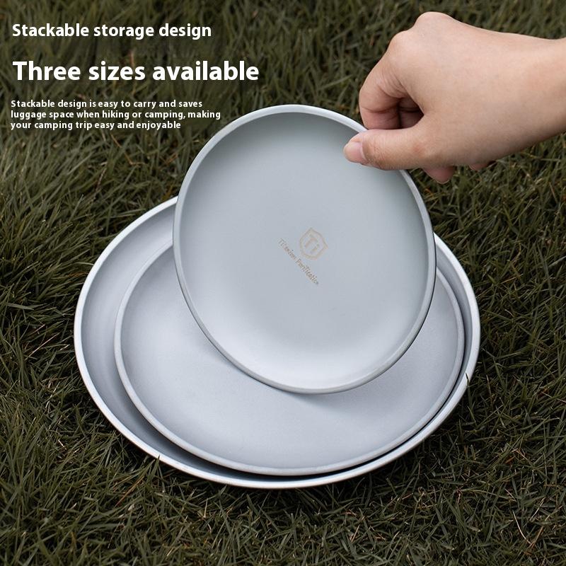 1Pc Titanium Camping Plate Travel Tableware Stackable Camping Supplies Backcountry Dinnerware For Backpacking Picnic Equipment