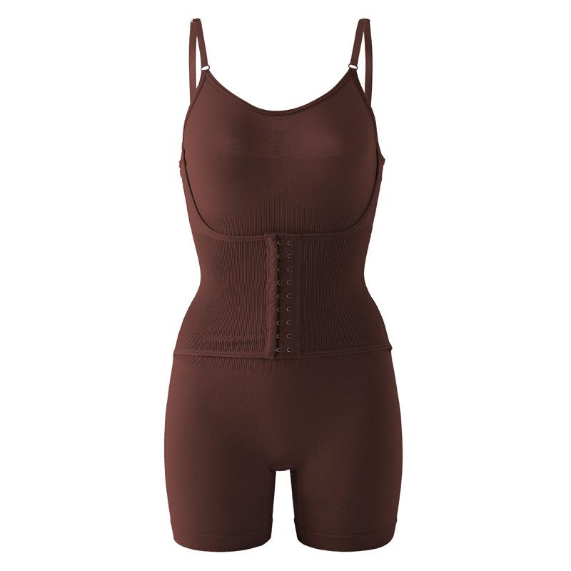 Spaghetti Strap Front Hook Buckle Full Body Tummy Control Slimming Shapewear Bodysuit