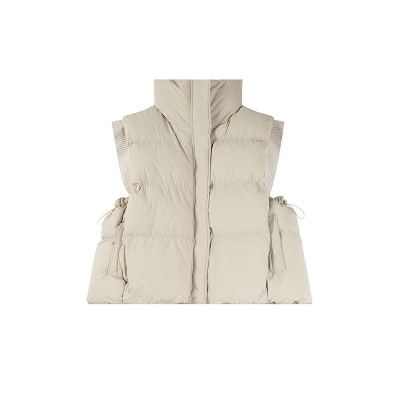 

AI Yuan 2025 Зимняя хлопковая куртка-жилет большого размера на воротнике-стойке со шнурком - Верхняя одежда Жилет ST1752 One Size абрикосовый/серый