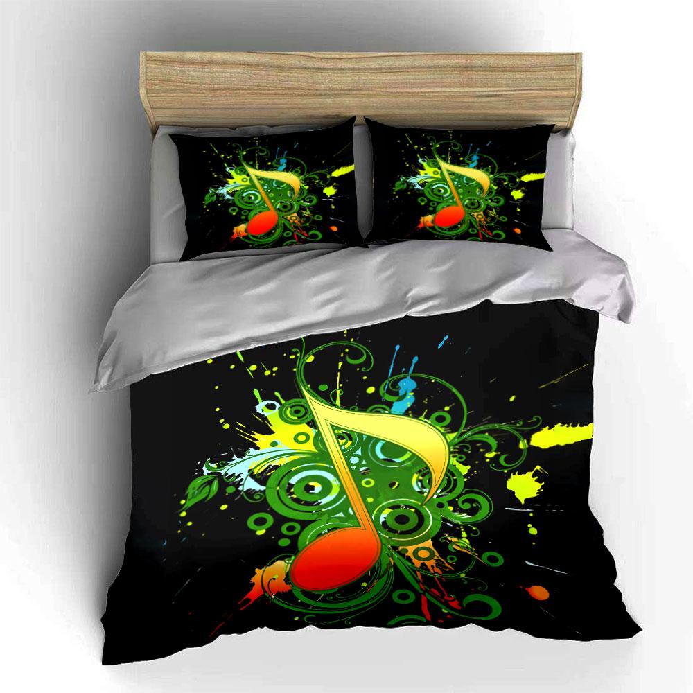 Colorful Music-Themed Decor Set Multiple Sizes Kid'S And Adults' Bedroom Exquisite 3Pc Bedding Set, Gift
