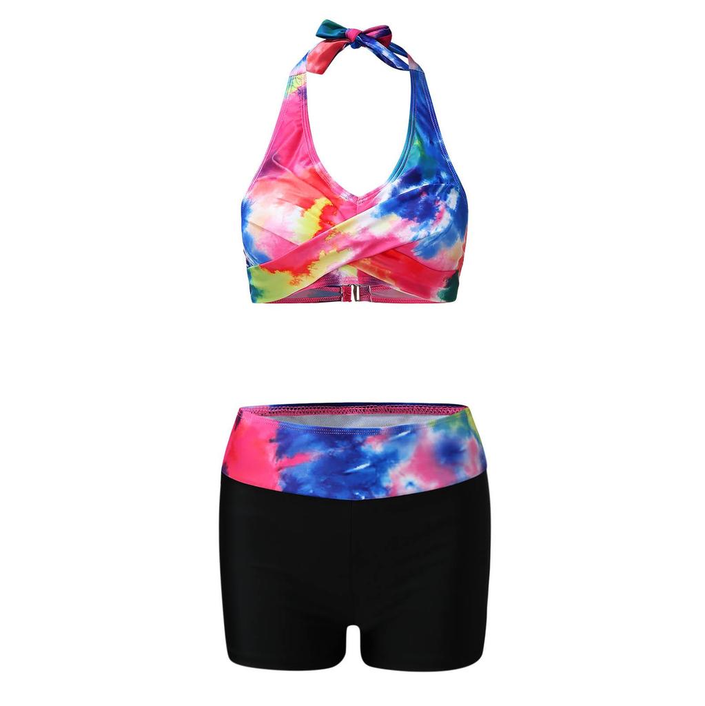 2024 Women's European & American Print Crisscross Halter Bikini Swimsuit