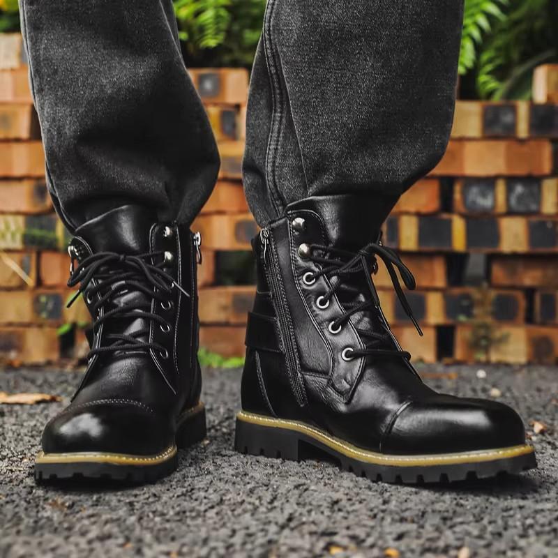 

Men Boots Metal Double Zipper Motorcycle Boot Oxford Business Ankle Autumn Winter Shoes 38 чёрный
