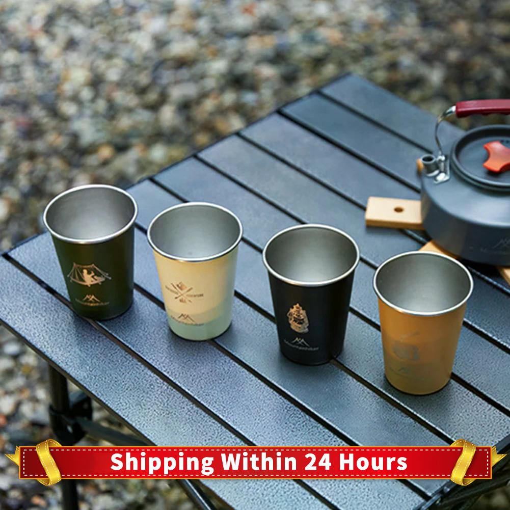 4Pcs/set Outdoor Camping Cup 350ML 304 Stainless Steel Barbecue Hiking Picnic Water Tea Beer Coffee Milk Mug BBQ Drinking Cups