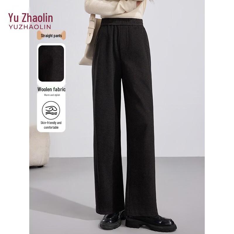 YUZHAOLIN Women s Autumn/Winter High-Waist Loose Straight Tweed Pants L