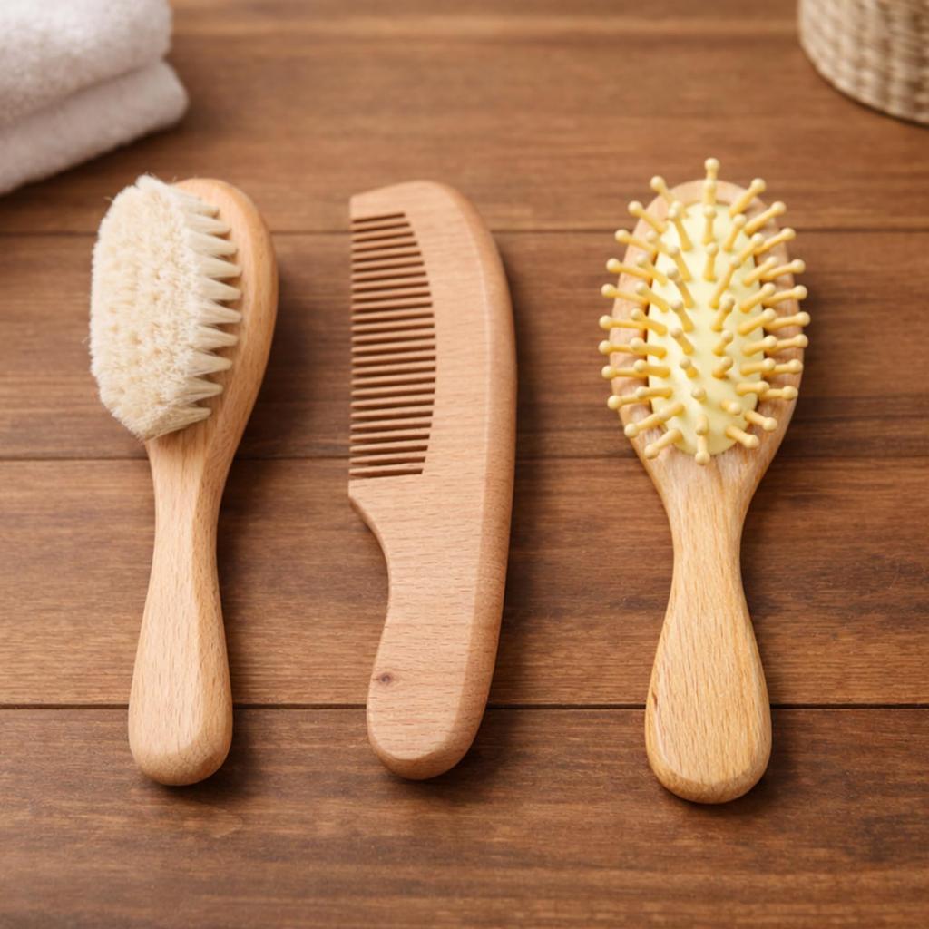 SINGERTOP Baby Soft and Fluffy Baby Baby Brush for Babies and Wooden Baby Gift Brush, Hairbrush, Seniors, Comb, Handle, 3-Piece Set,