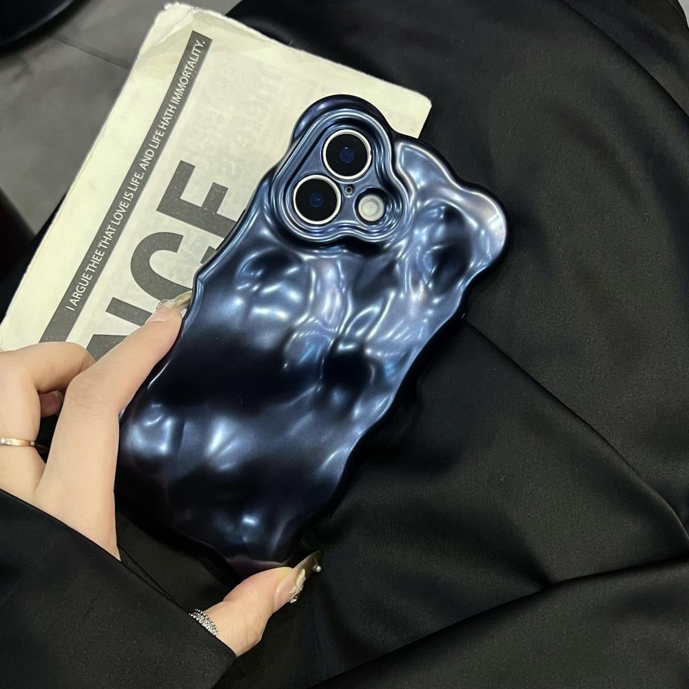 Luxury Glossy Reflective Tinfoil Wave Pattern Case For iPhone 16 Plus 15 14 13 12 Pro Max 11 3D Curved Bright Plating Cover