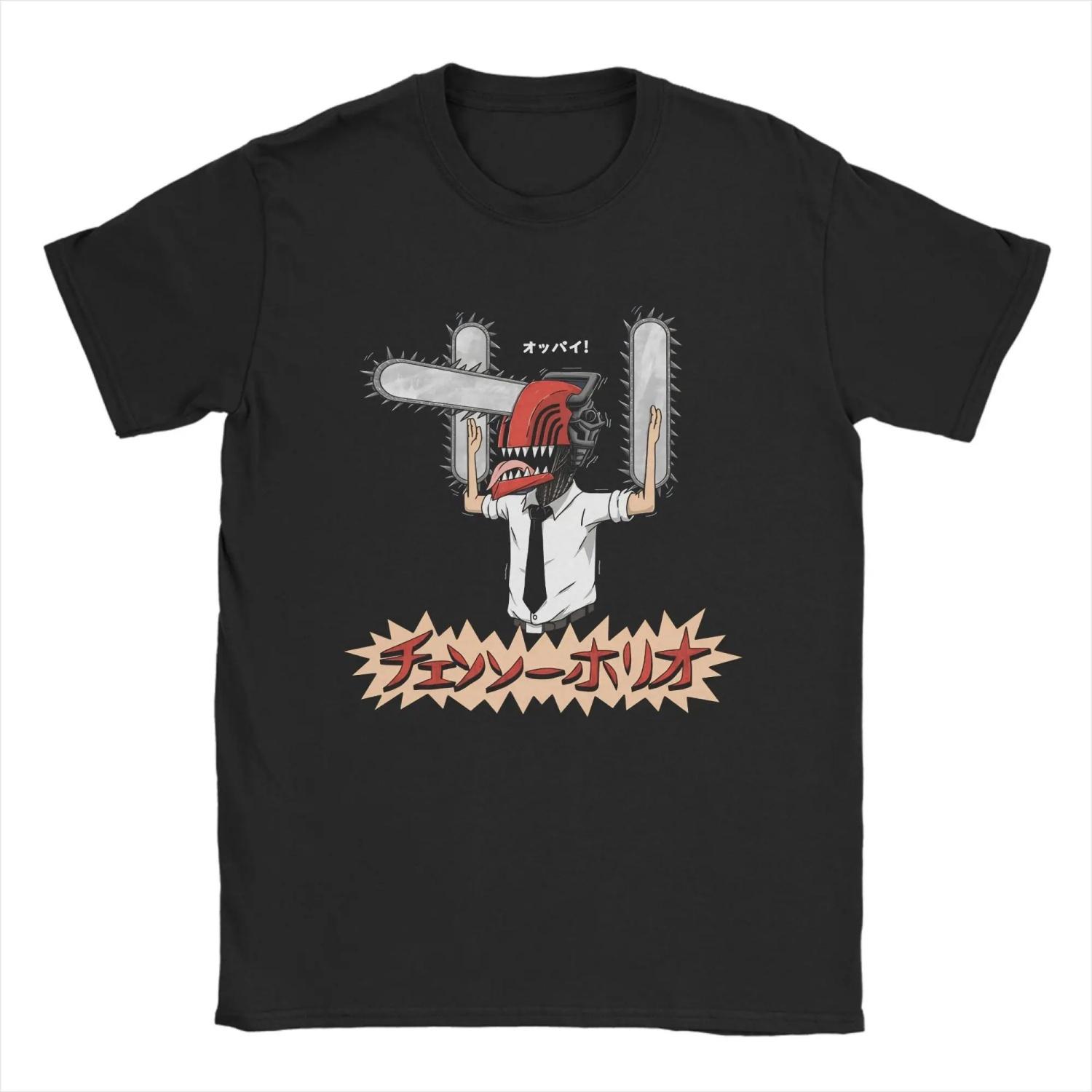 

Chainsaw Funny Denji s T Shirts Funny Tee Shirt Short Sleeve Round Neck T-Shirt Cotton Plus Size Tops S чёрный