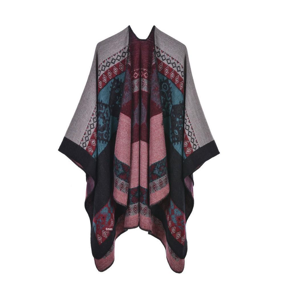 Women's Ethnic Shawl: Northwest Travel Cape, Thick Warm Scarf Cloak
