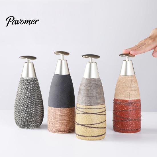 Shampoo Dispenser Bottle Ceramic Soap for Bathroom, 350/380ML Hand with Large Capacity Lotion Pump, Refillable Liquid Soap, and Pump