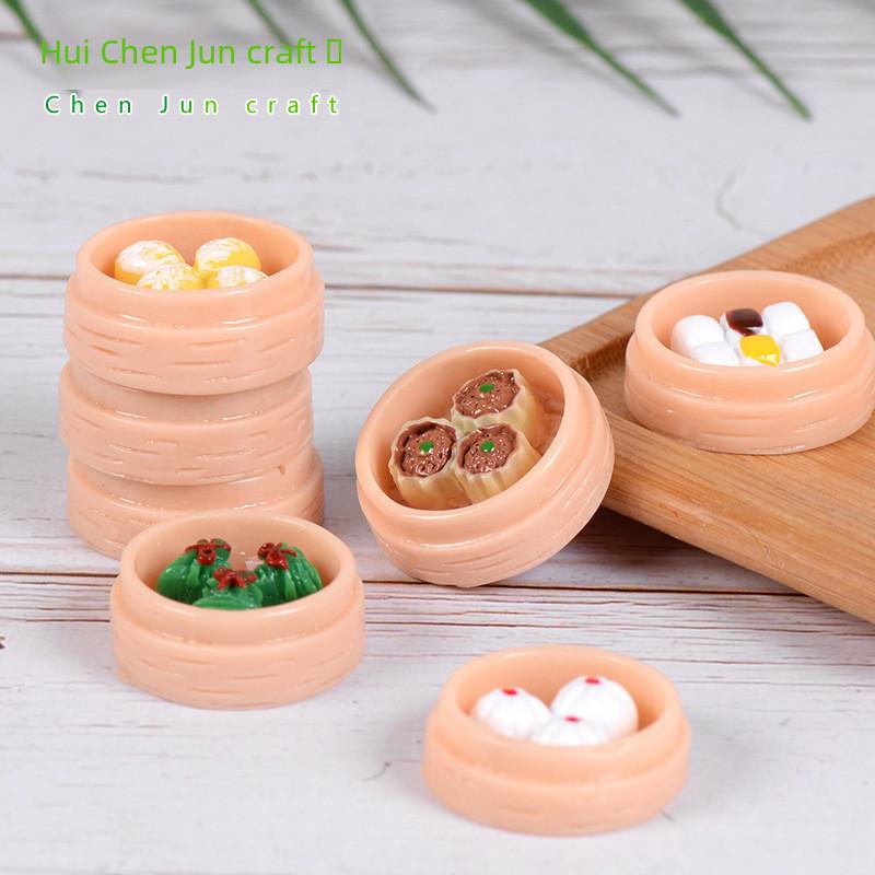 Miniature Resin Steamed Dumpling And Shaomai Food Figurines Cute Micro Landscape Decor