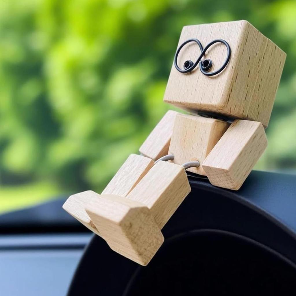 Wackelnder Holzmann Figur Lustiger Wackelkopf Auto Armaturenbrett Dekoration Kreative Desktop Beinschwingender Mann Figur Ornamente