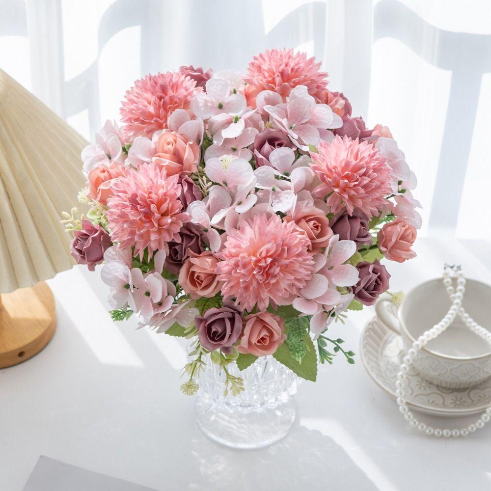 Wedding Wreath Artificial Rose Flower Colorful Bridal Bouquet Silk Hydrangea  Wedding Arrangements