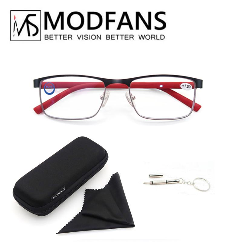 MODFANS Stainless Steel Full-frame Reading Glasses Metal Square Anti-blue Reading Glasses For Men And Women With Diopter.